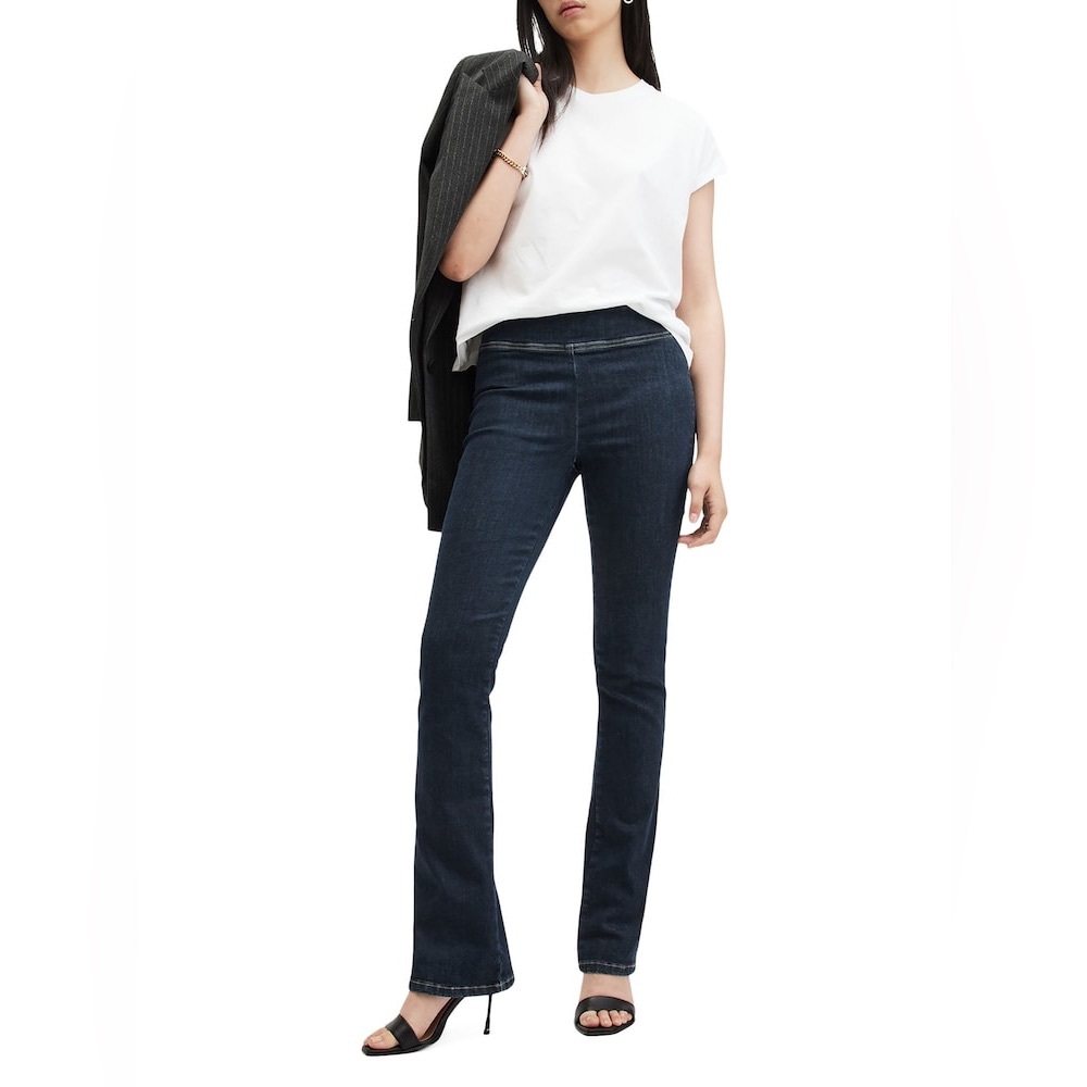 Dani Sizeme High Rise Pull On Bootcut Jeans in Dark Indigo in Medium